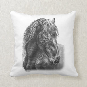 Friesian Horse Portrait Wavy Mane Kussen