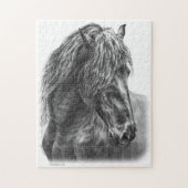 Friesian Horse Portrait Wavy Mane Legpuzzel (Verticaal)