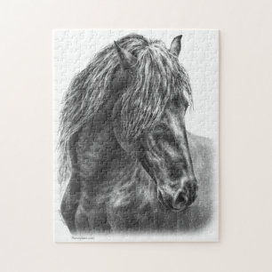 Friesian Horse Portrait Wavy Mane Legpuzzel