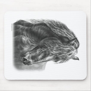 Friesian Horse Portrait Wavy Mane Muismat