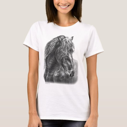 Friesian Horse Portrait Wavy Mane T-shirt (Voorkant)