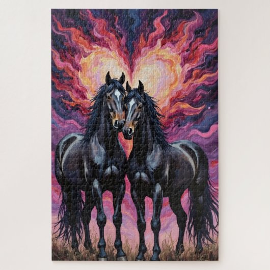 Friesian Horses Dramatic Silhouette of Love Legpuzzel (Verticaal)