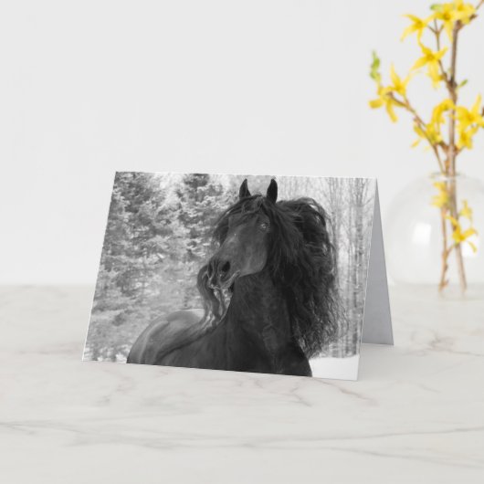 Friesian rent in het Wenskaart van de Snow II-paar Kaart (Gele Bloem)