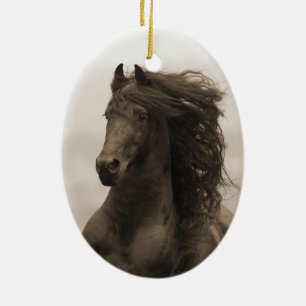 Friesian Runs Horse Holiday Ornament