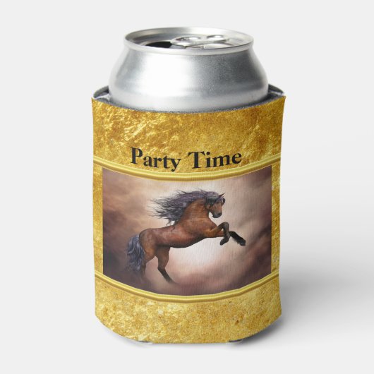 Friesisch bruin paard dat zich voortplant met slec blikjeskoeler (Blikje Voorkant)