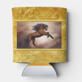 Friesisch bruin paard dat zich voortplant met slec blikjeskoeler (Achterkant)