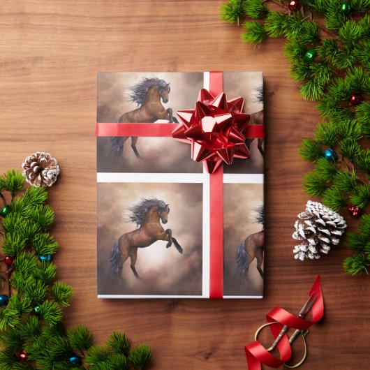 Friesisch bruin paard dat zich voortplant met slec cadeaupapier (Feestdagen Geschenken)