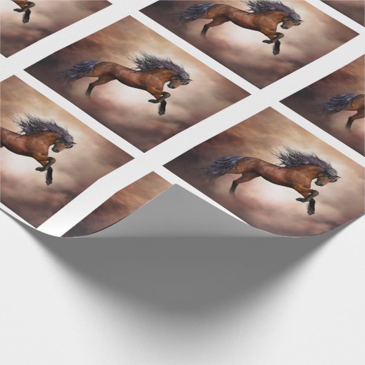 Friesisch bruin paard dat zich voortplant met slec cadeaupapier (Hoek)