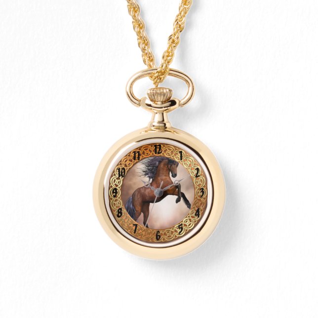 Friesisch bruin paard dat zich voortplant met slec horloge (Voorkant)