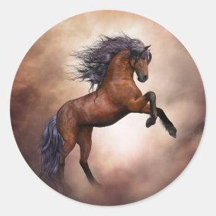 Friesisch bruin paard dat zich voortplant met slec ronde sticker