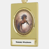 Friesisch bruin paard dat zich voortplant met slec verguld banner ornament (Links)