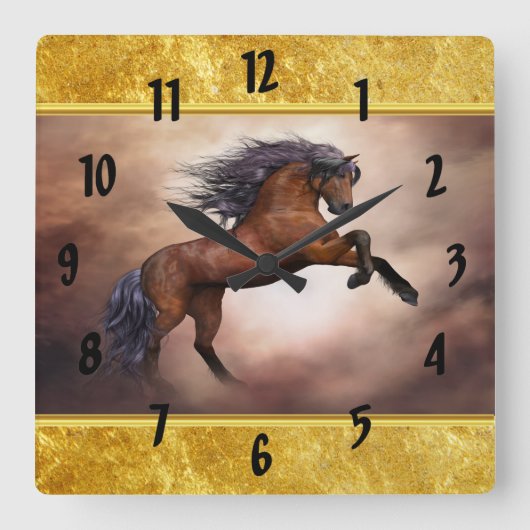 Friesisch bruin paard dat zich voortplant met slec vierkante klok (Voorkant)