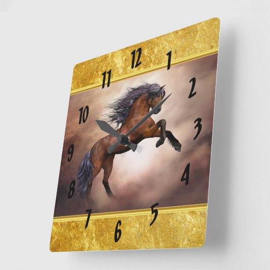 Friesisch bruin paard dat zich voortplant met slec vierkante klok (Hoek)