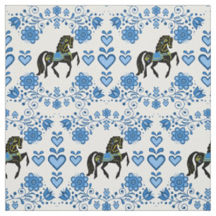Friesisch/Frisiaans Folk blauw/goud/zwart, harten, Stof