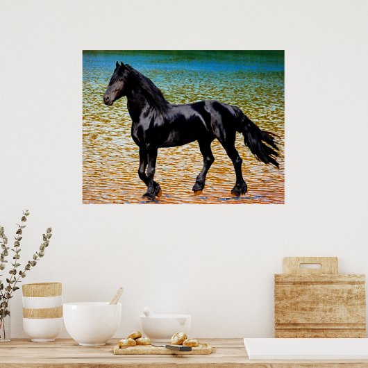 Friesisch paard bij het meer poster (Keuken)