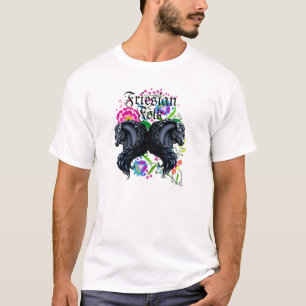 friesisch paard, hengst, folkbloemen t-shirt