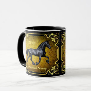 Friesisch paard, silhouet/goud/zwarte mok