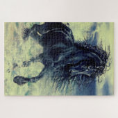 Friesisch paard van de zwarte hengst in de oceaan legpuzzel (Horizontaal)