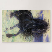 Friesse zwarte hengst in de oceaangolven, gekartoo legpuzzel (Horizontaal)