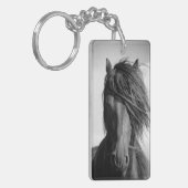 Friessische hengst in de wind. sleutelhanger (Voorkant Links)