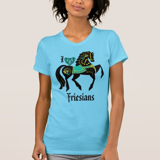 Friessische zwarte hengst/zwarte schoonheid, goud/ t-shirt (Voorkant)