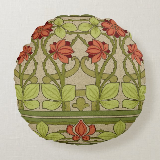 Frieze Border Art Nouveau Floral Rond Kussen (Voorkant)