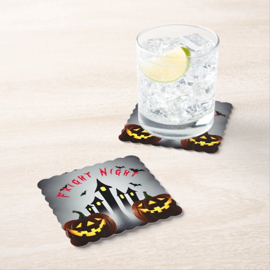 Fright Night Creepy Halloween Jack 'o Lantern Kartonnen Onderzetters (Insitu)