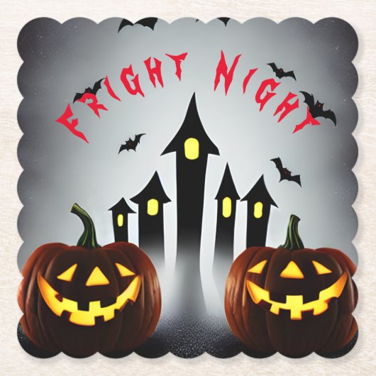 Fright Night Creepy Halloween Jack 'o Lantern Kartonnen Onderzetters (Voorkant)
