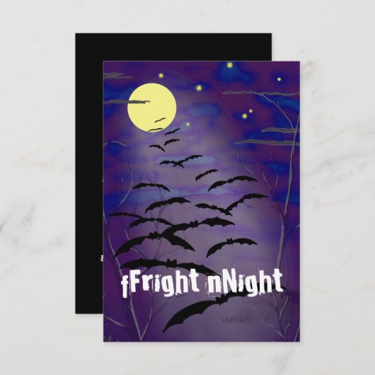 Fright Night Full Moon & Bats Halloween Party Kaart (Voorkant / Achterkant)