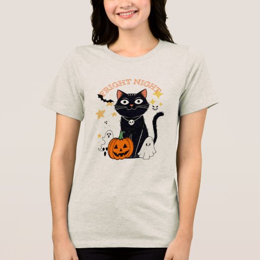 Fright Night Halloween Cat Tri-Blend Shirt (Voorkant)