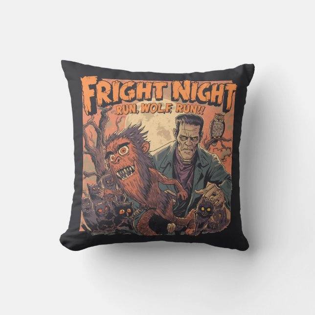 Fright Night Horror Poster - Retro Weerwolf en Mo Kussen (Voorkant)