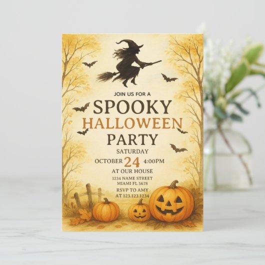 Fright Night Spooky Halloween Party Uitnodiging (Staand voorkant)