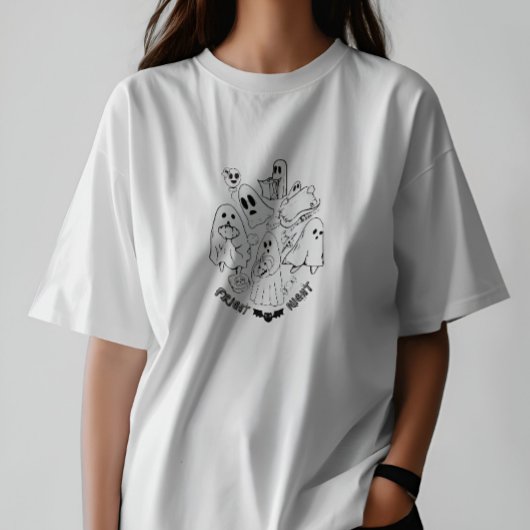 Fright Night Zwart-wit Schattigee Halloween vrouwe T-shirt