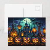 Frightful gloeiende pompoenen onder een volle maan briefkaart (Voorkant / Achterkant)