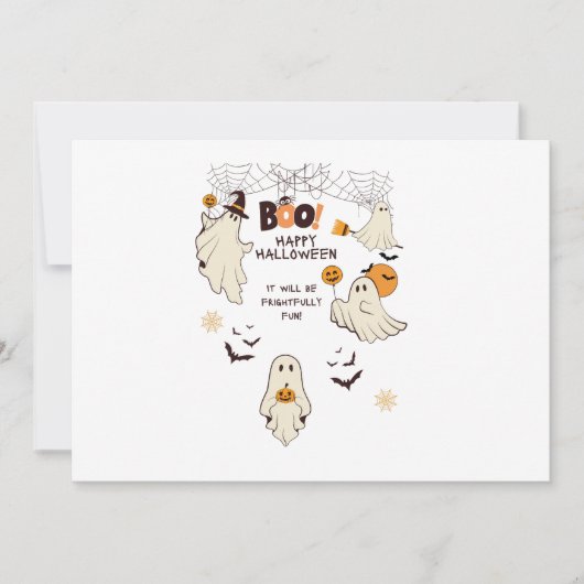Frightfully Fun Ghosts – Cute Halloween Cartoon Kaart (Voorkant)