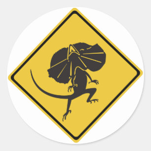 Frill-necked Lizards Crossing, verkeersbord, AU Ronde Sticker
