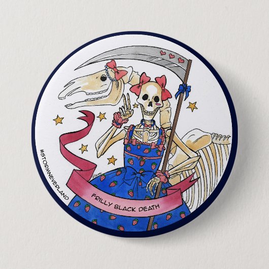 Frilly Black Death Ronde Button 7,6 Cm (Voorkant)