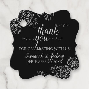 Frilly Black & Silver Grey Weddenschap Hartelijk d Bedankjes Labels