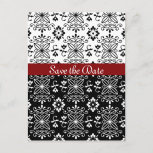 Frilly Black, White en Red Save the Date Briefkaar Aankondigingskaart