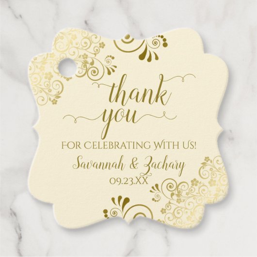 Frilly Corners Gold & Cream Wedding Dank u Bedankjes Labels (Voorkant)