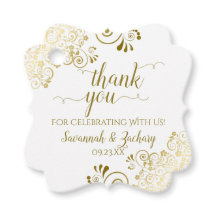 Frilly Corners Gold & White Wedding Dank u