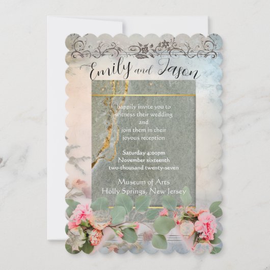 Frilly Elegance Flat bruiloft uitnodiging (Voorkant)