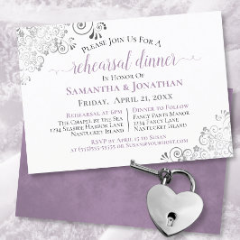 Frilly Elegant Lavender Wedding Rehearsal Dinner Kaart