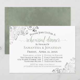 Frilly Elegant Sage Green Wedding Rehearsal Dinner Kaart