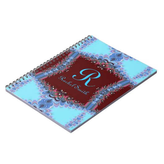 Frilly Fractals Blue Red Personalized Notitieboek (Linkerzijde)