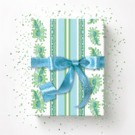 Frilly Frond Stripe in Green and Aqua Cadeaupapier
