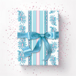 Frilly Frond Stripe in Pink and Aqua Cadeaupapier