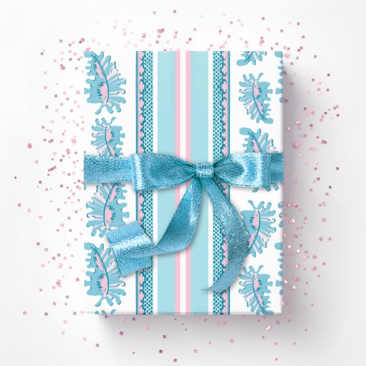 Frilly Frond Stripe in Pink and Aqua Cadeaupapier