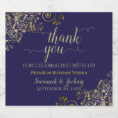 Frilly Gold op Navy Blue Wedding Hartelijk dank Likeurfles Etiket (Enkel label)