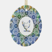 Frilly kip in blauw en groen keramisch ornament (Rechts)